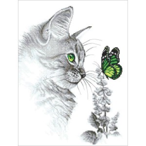 Cross stitch pattern for a phone - Kitten with butterfly