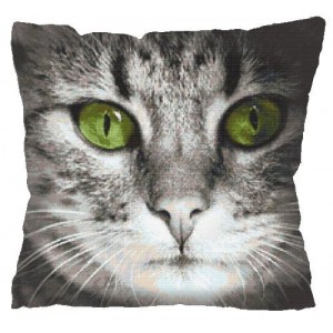 S 8830-01 Cross stitch pattern for smartphone - Cushion - Green-eyed cat