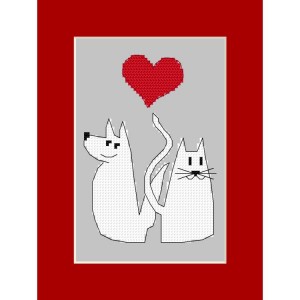 W 10692 Cross stitch pattern PDF - Valentine's Day card - Dog and cat