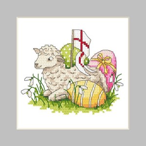 W 10348 Cross stitch pattern PDF - Postcard - Lamb with Easter eggs