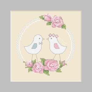 W 10359 Cross stitch pattern PDF - Postcard - Birds in love