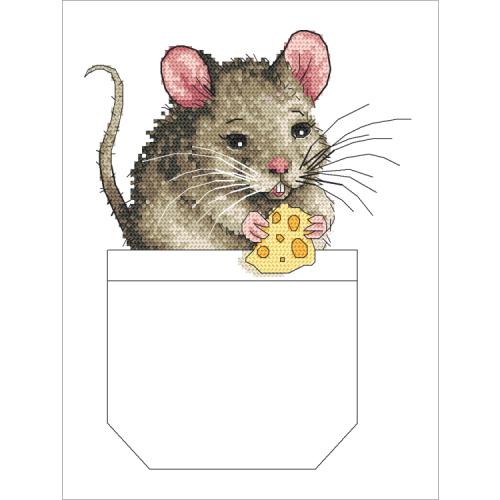 GC 10382 Wzór do haftu drukowany - Mysz w kieszonce