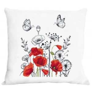 Cross stitch pattern for smartphone - Cushion with purple poppies