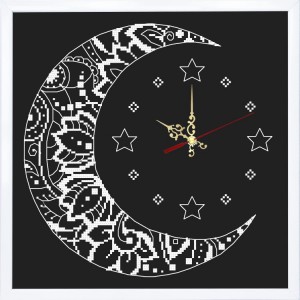 Cross stitch pattern for smartphone - Clock with the moon