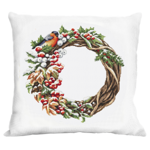 W 10519-01 Cross stitch pattern PDF - Cushion with a winter wreath