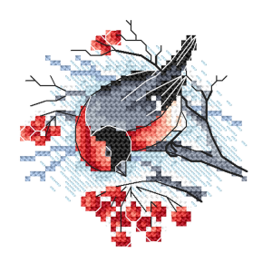 GC 10817 Cross stitch pattern on paper - Bullfinch on a rowan