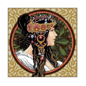 GC 6901 Cross stitch pattern on paper - Byzantine heads - Brunette - A. Mucha