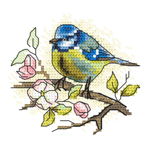 Cross stitch pattern for a phone - Tit on the apple tree