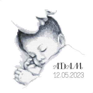 Cross stitch pattern for a phone - Birth certificate with a sleeping baby