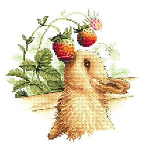 Cross stitch pattern for a phone - Bunny with strawberries