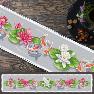Cross stitch pattern for smartphone - Long table runner with water lilies