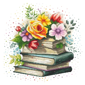 Wzór do haftu na smartfona - Kwiatowy zbiór książek