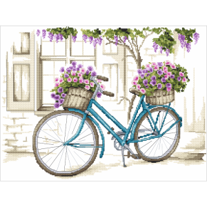W 8773 Cross stitch pattern PDF - Bicycle with surfinia