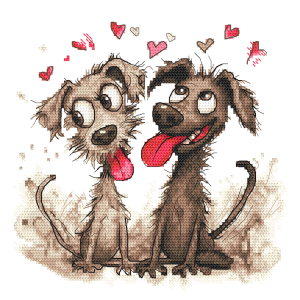 Cross stitch pattern for a phone - Valentine's Day doggies