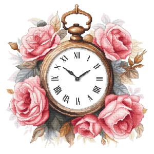 W 11010 Cross stitch pattern PDF - Vintage rose clock