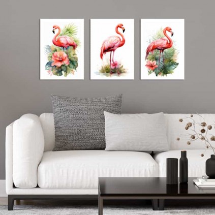 0131-PLA33 Set of posters - Flamingos - 3 pcs. 29,7x42 cm