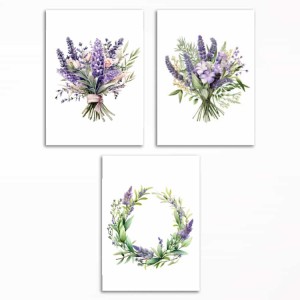 0066-PLA33 Set of posters - Composition with lavender - 3 pcs. 29,7x42 cm