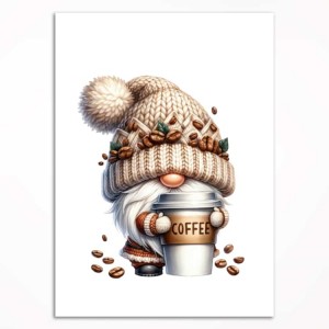 0174PL Poster - Gnome with coffee II