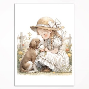 0252PL Plakat - Dziewczynka z pieskiem - Vintage