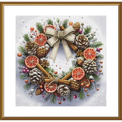 NCP 2314 Cross stitch kit with printed background - Christmas wreath