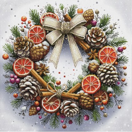 NCP 2314 Cross stitch kit with printed background - Christmas wreath