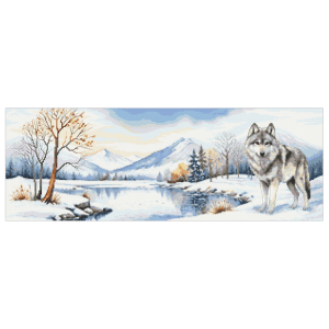 Cross stitch pattern for a phone - Wolf and winter mountains