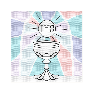 Cross stitch pattern for a phone - Holy communion card - Chalice and host