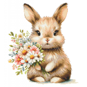 Cross stitch pattern for a phone - Bunny with flowers