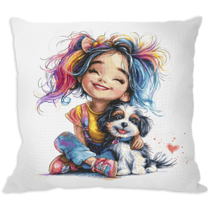 Cross stitch pattern for a phone - Cushion - Colorful girl with a dog