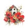 Cross stitch pattern for a phone - Bird house with poppies