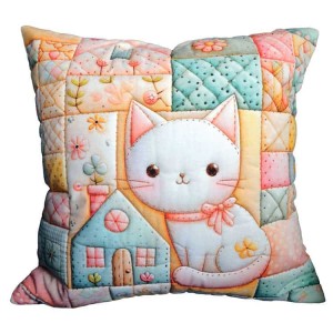 POD-01 Poduszka w stylu patchwork - Słodki kotek