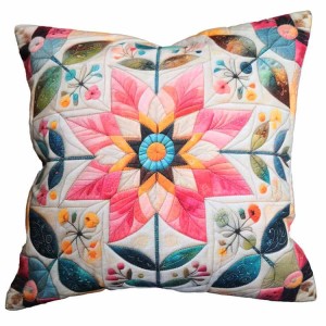 POD-08 Poduszka w stylu patchwork - Różowy kwiat