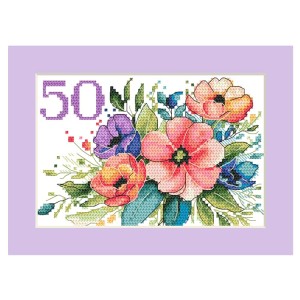 GU 10965 Wzór do haftu na papierze - Kartka urodzinowa z kwiatami