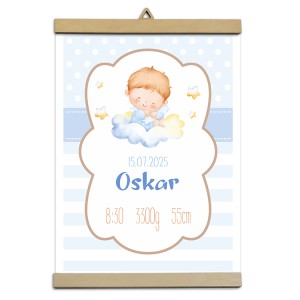 0512-PE Personalizowana metryczka narodzin - Niebieskie paski