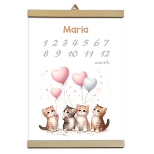 0520-PE Personalizowany plakat - Pierwszy rok życia - Kotki