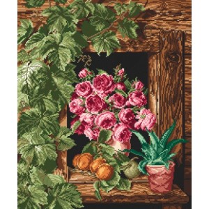 W 8041 Cross stitch pattern PDF - Roses in a window