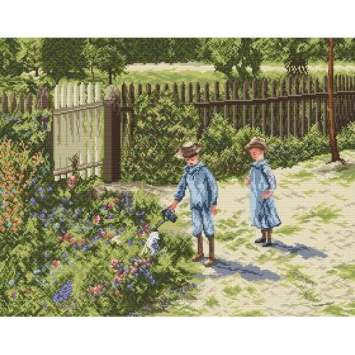 Aida z nadrukiem - Dzieci w ogrodzie - W. Podkowiński Aida z nadrukiem - Dzieci w ogrodzie - W. Podkowiński