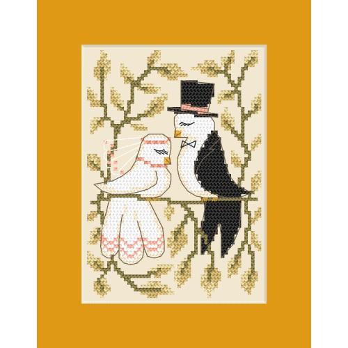 Zestaw z muliną - Kartka ślubna - Zakochane gołąbki Zestaw z muliną - Kartka ślubna - Zakochane gołąbki