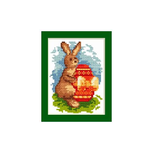 Zestaw z muliną - Kartka wielkanocna - Zajączek z pisanką Zestaw z muliną - Kartka wielkanocna - Zajączek z pisanką