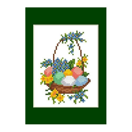 Zestaw z muliną - Kartka wielkanocna - Pisanki w koszyku Zestaw z muliną - Kartka wielkanocna - Pisanki w koszyku
