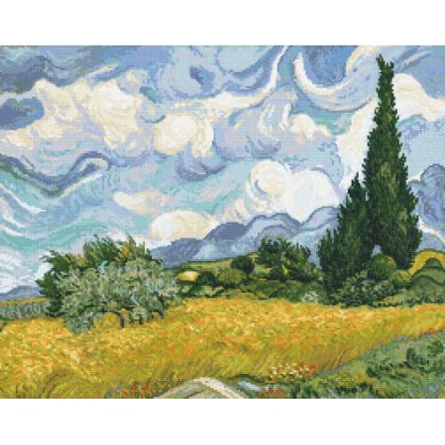 Wzór graficzny online - Pole pszenicy z cyprysami - V. van Gogh