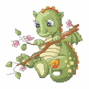GC 8735 Cross stitch pattern on paper - Dragon on a branch