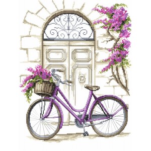 W 8771 Cross stitch pattern PDF - Bicycle with bougainvillea