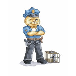 GC 8781 Cross stitch pattern on paper - Cat - policeman