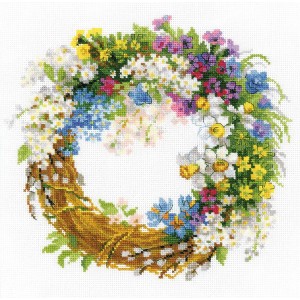 RIO 1536 Cross stitch kit with mouline - Wreath with bird cherry
