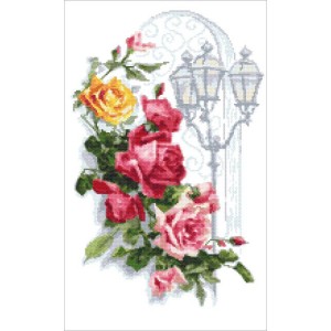 Wzór do haftu drukowany - Kolorowe róże z latarnią