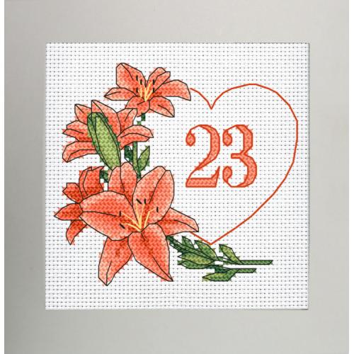 GU 10342 Wzór do haftu drukowany - Kartka urodzinowa - Serce z liliami