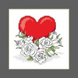 S 10327-02 Wzór do haftu na smartfona - Kartka - Serce z kwiatami róży