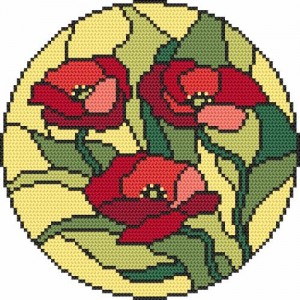Cross stitch pattern for a phone - Stained glass - Poppies